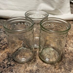 Vintage Set of 3 Embossed Star-Patterned Jam Juice Jars 3.5" Star Pattern Rim